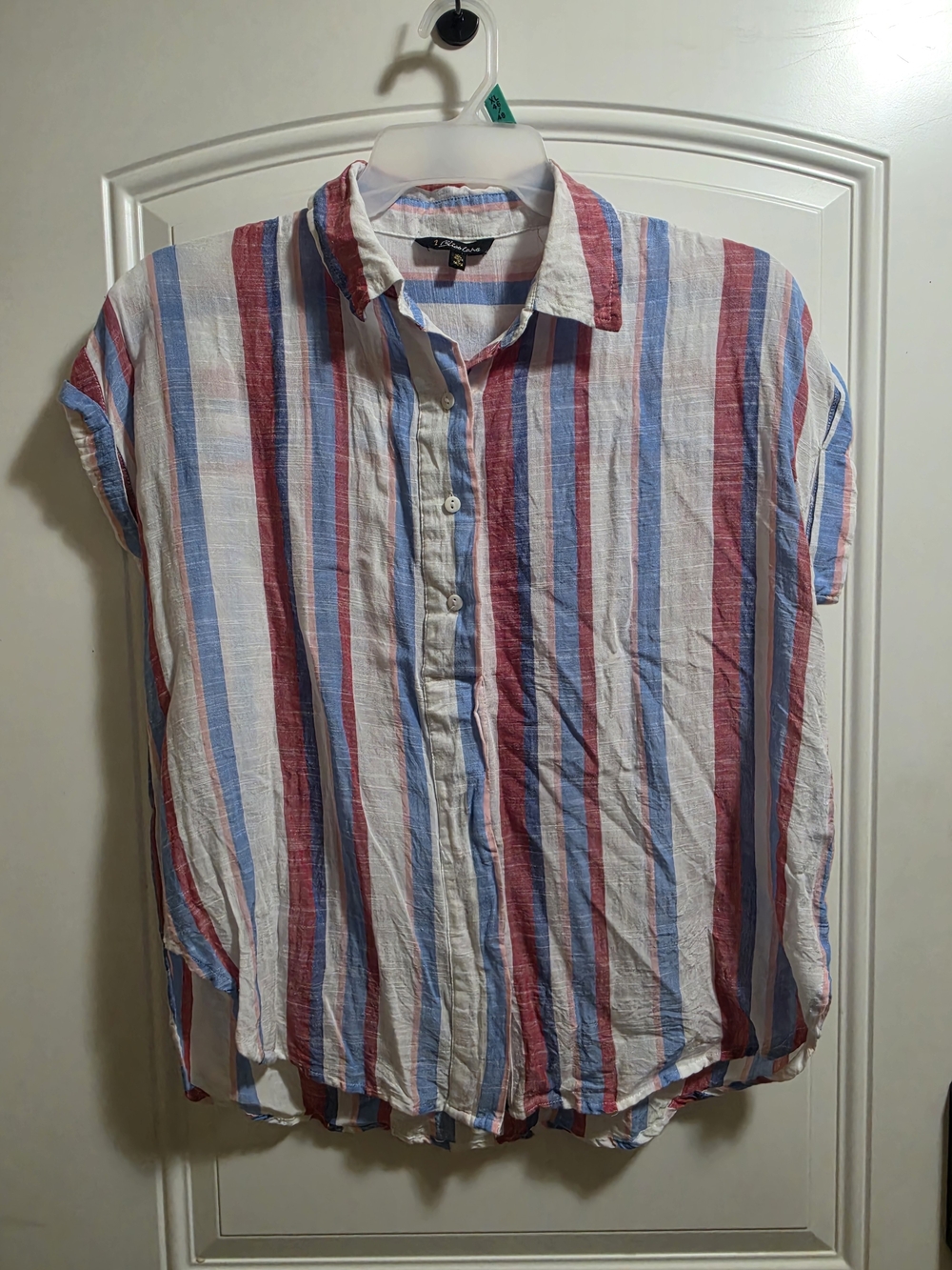 Bliss Red, Blue & White Striped Short-Sleeve Button Front Blouse